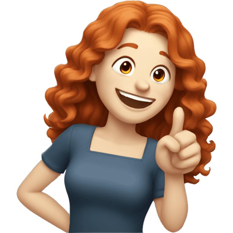 Pale, Long Wavy haired red head woman laughing and pointing emoji