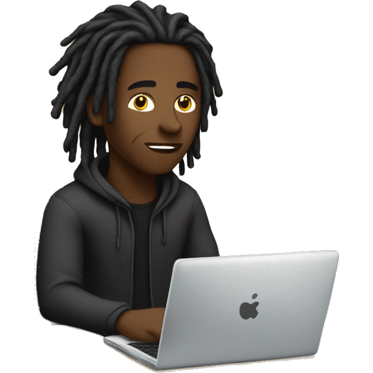 Black-guy-with-dreads-wearing-black-trackstuit-sitting-down-on-chair facing-foward-focused-on-laptop-computer- emoji