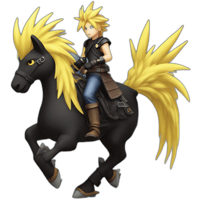 cloud strife riding a black chocobo emoji