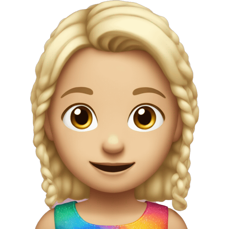 Emoji of a small white girl, 5 years old, with light hair. She has a cheerful expression and is wearing a colorful dress emoji