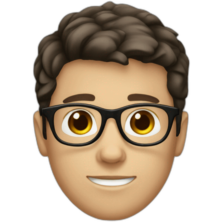 white boy with dark brown hair with circle brown glasses emoji