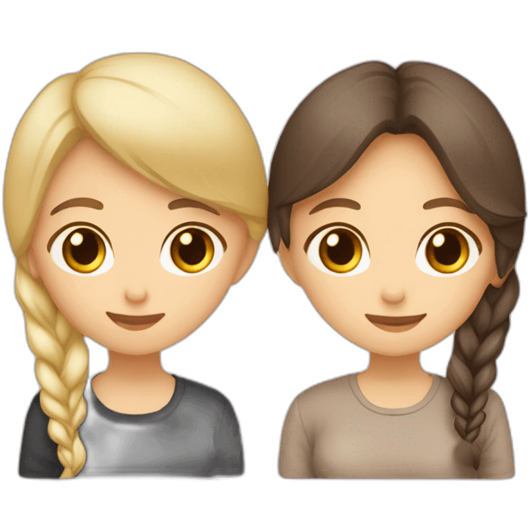 Couple lesbian fille blonde et fille brune asiatique emoji