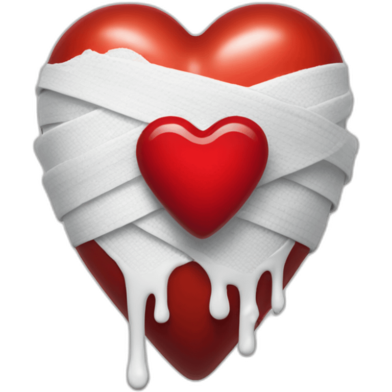 bandaged red heart with white liquid dripping from the bottom emoji