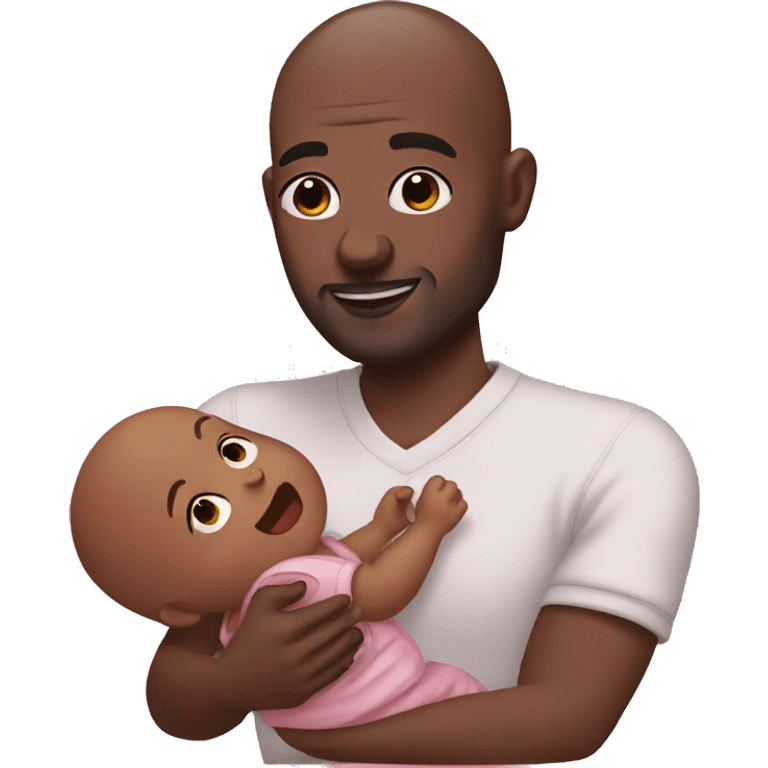 bald black dad holding a baby with baby oil emoji