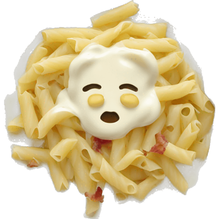 pasta in a plate with white sauce and bacon emoji