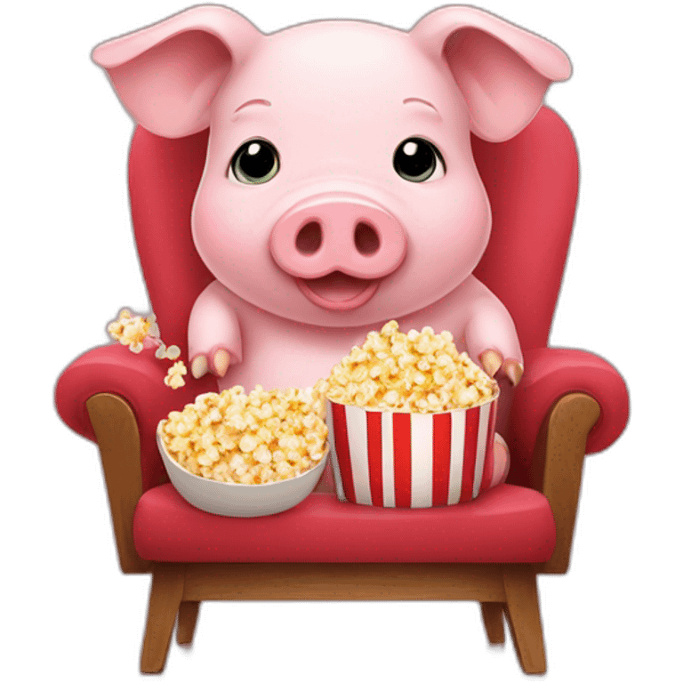 Cute pig sitting on a chair with popcorn emoji