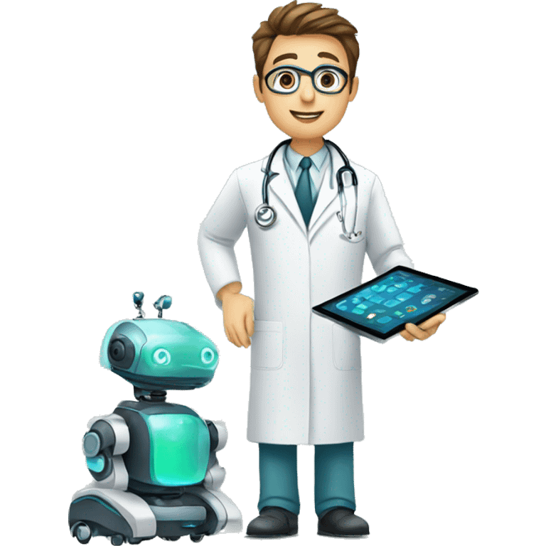 doctor works with AI robot emoji