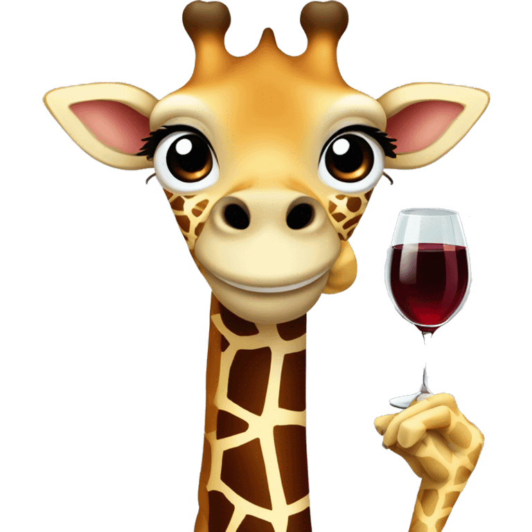 French giraffe holding red wineglass emoji