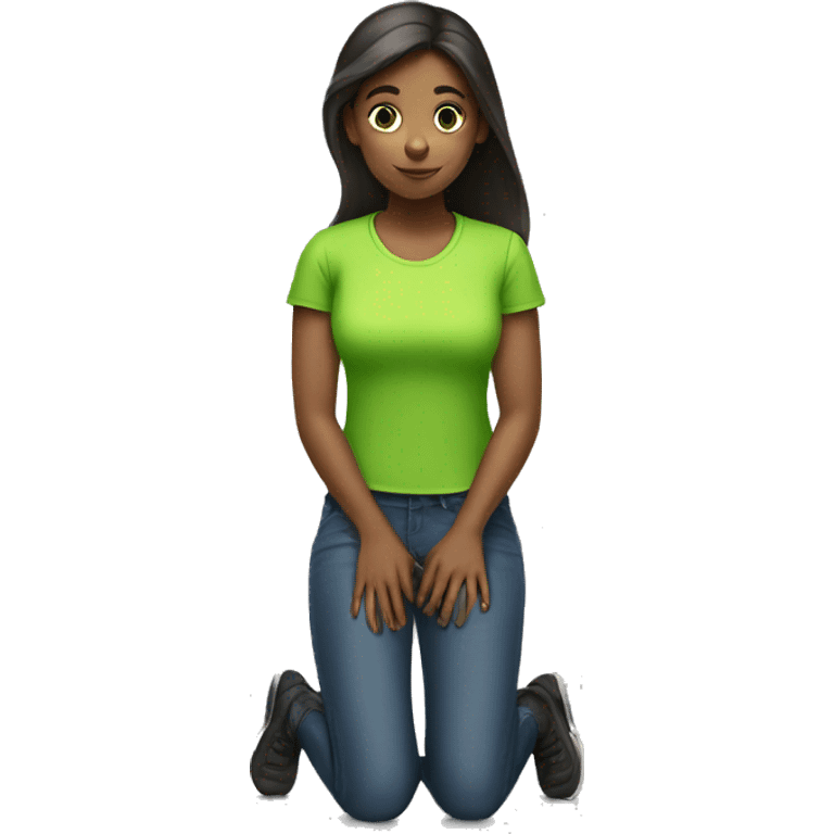 Girl kneeling wearing a lime green shirt  emoji