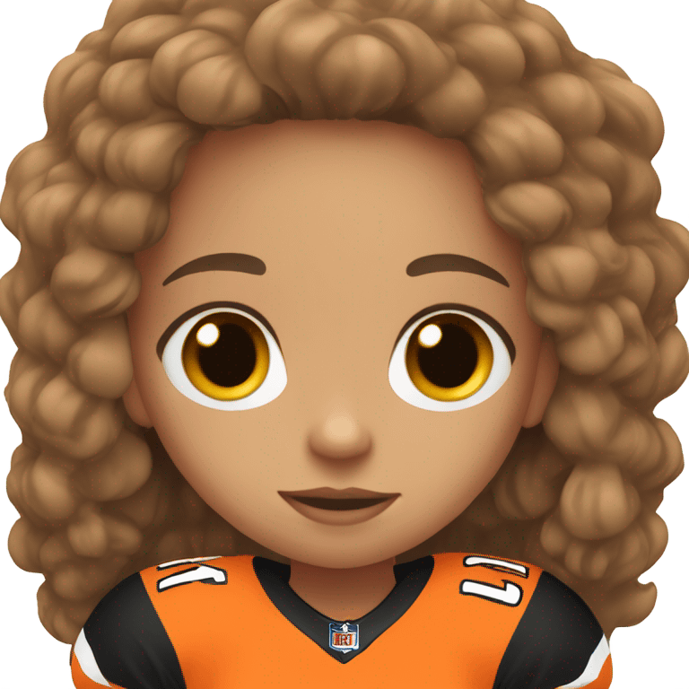 Girl with long brown hair, light skin, wearing orange and black Bengals football jersey emoji