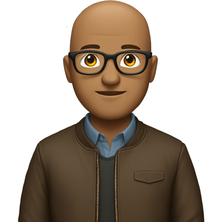 bald man with glasses and hair onlu on the sides of thehad with a brown leathr jacket emoji