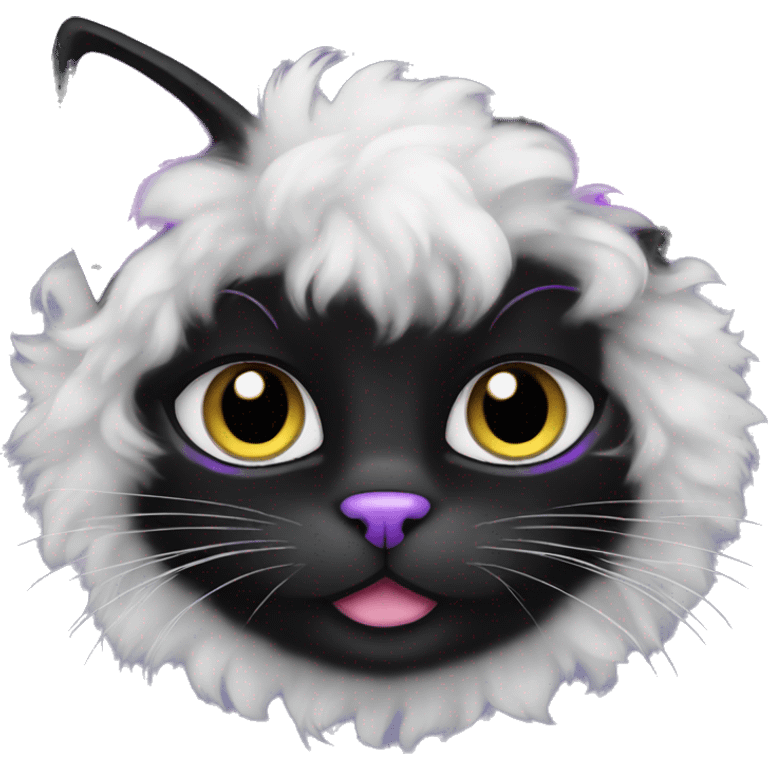 black cat fluffy with a purple bow emoji