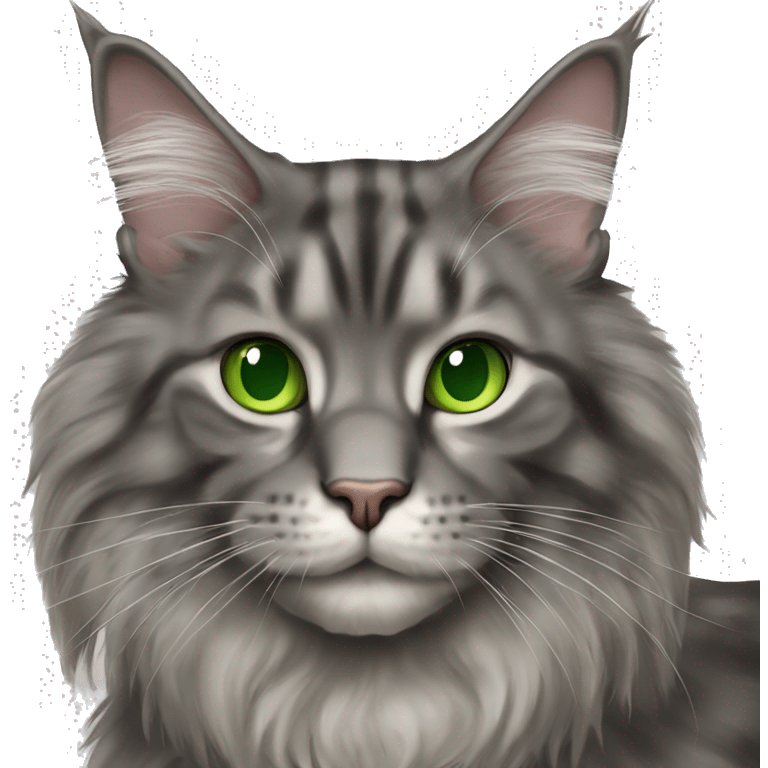 gray maine coon cat green eyes  emoji