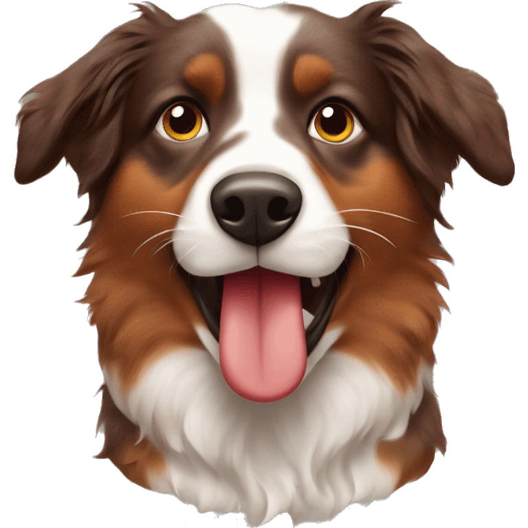 A red tri Australian shepherd holding an otter toy in her mouth emoji