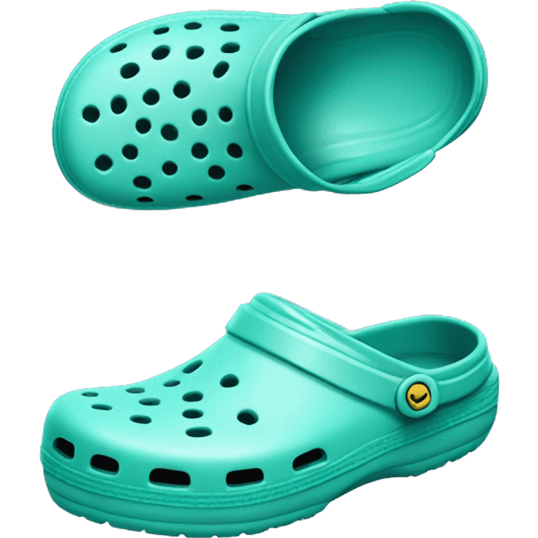 Realistic light teal pair of crocs shoes isolated.  emoji