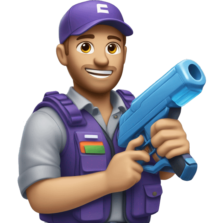 Caucasian Fedex express delivery driver with a water gun emoji