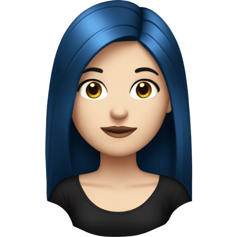 white girl with long straight dark blue hair wearing black top emoji