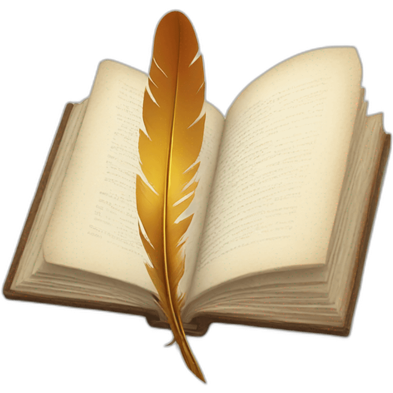 an open book and a bird's feather emoji