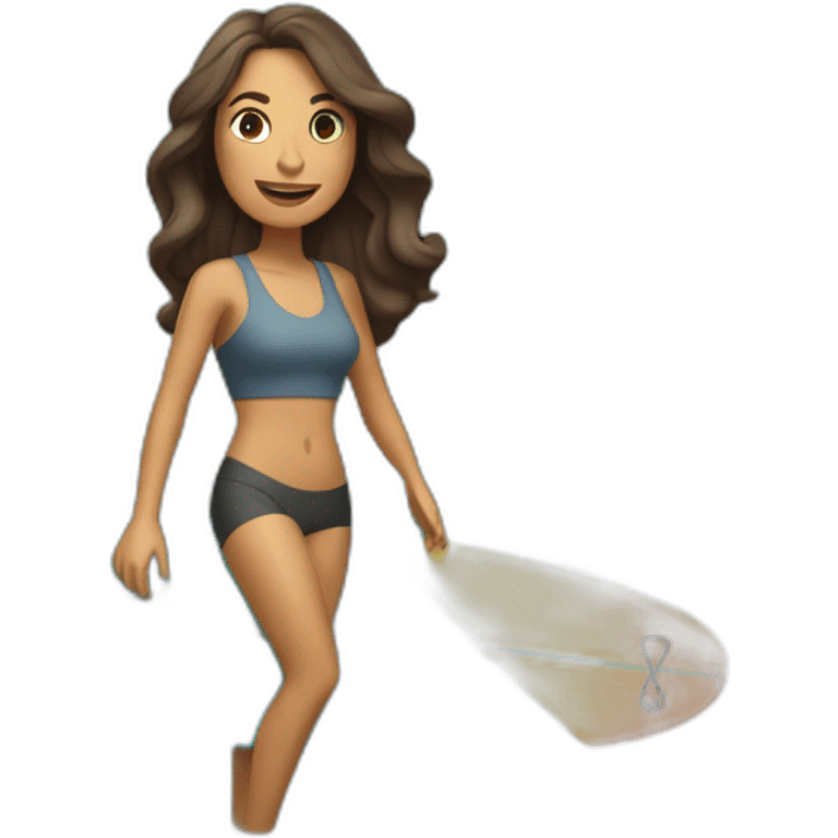 mujer de 30 años morena haciendo surf en la ciudad emoji