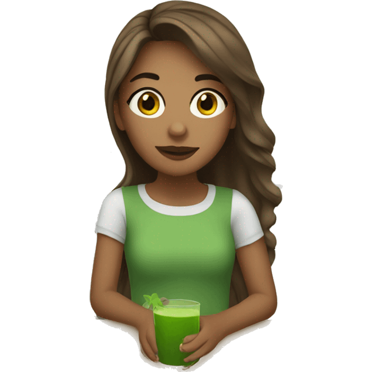 Brown haired girl drinking Green juice  emoji