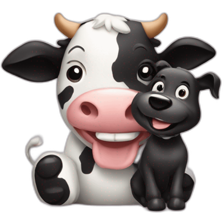 happy cow playing with black dog emoji