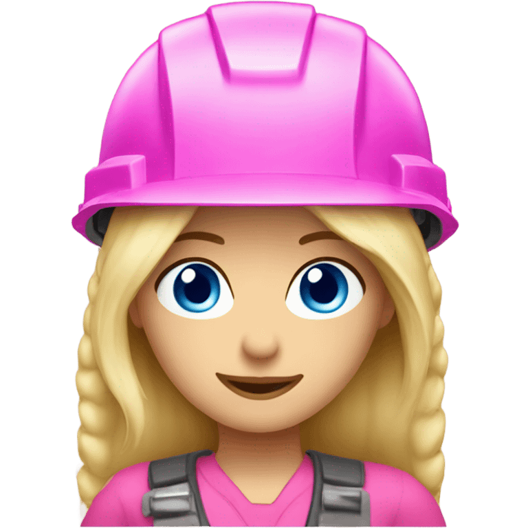 blonde hair blue eyed girl electrician with pink helmet  emoji