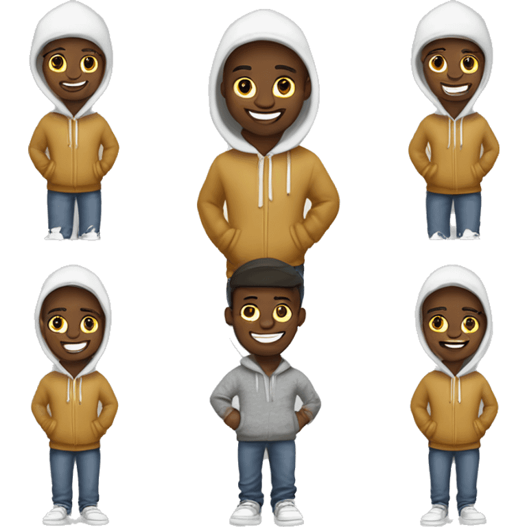 Create a unique emoji character as a friendly, trendy community manager for a church youth group's Instagram. Features: modern hoodie, sneakers, welcoming smile, and subtle halo emoji