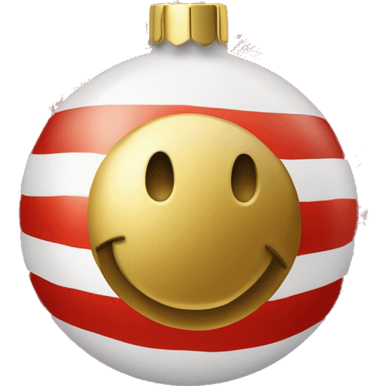 Create a smiley face of a Christmas tree toy in the form of a ball with patterns of snowflakes or stripes. The color of the ball is gold, red or silver to match the Christmas theme emoji