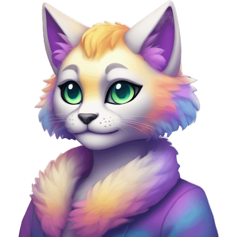 Colorful gradient-Sparkle-feline-nebula-fursona anthropomorphic furry full body emoji