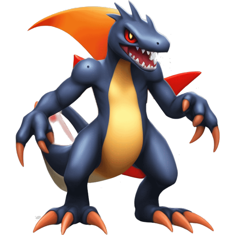 Black, Red, Orange, Beige, Modern, Futuristic, Cool, Edgy, Badass Punk-style Garchomp-Charmeleon-Croconaw Fakémon-Digimon  full body emoji