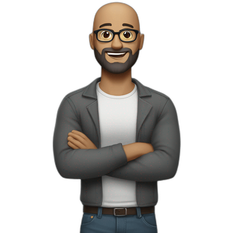 smiling bald head darkgraybeard glasses crossed arms full body emoji