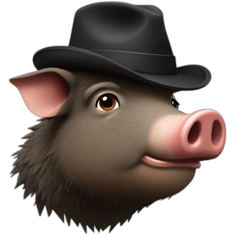 Sad brown stubble boar in a black winter hat emoji