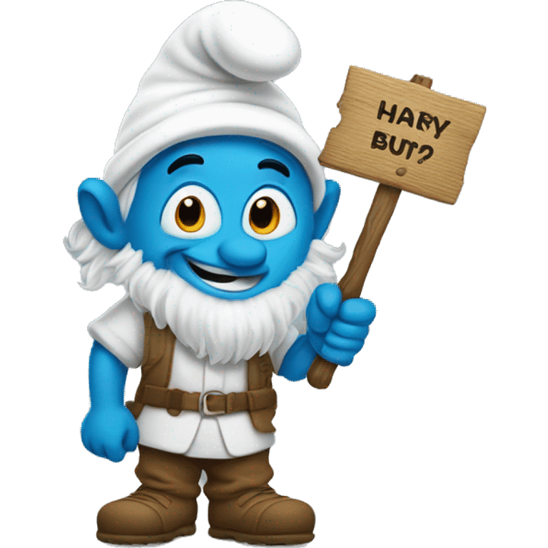 smurf with sign that says hairy emoji