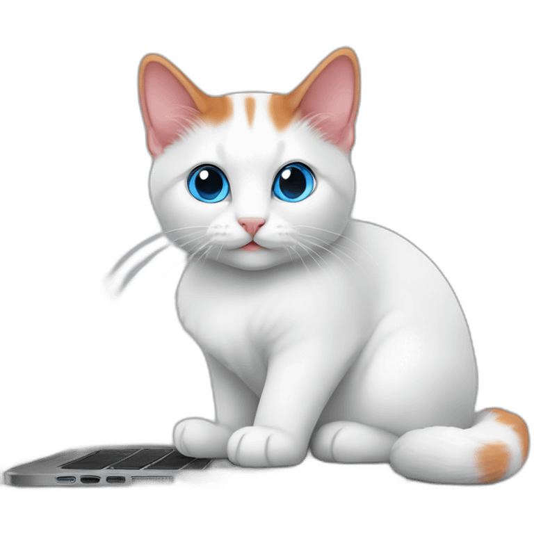 Red Turkish van cat with blue eyes in black hoodie with laptop emoji