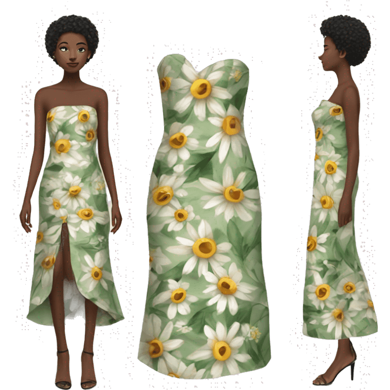 Realistic isolated long floral strapless straight dress straight neck  emoji