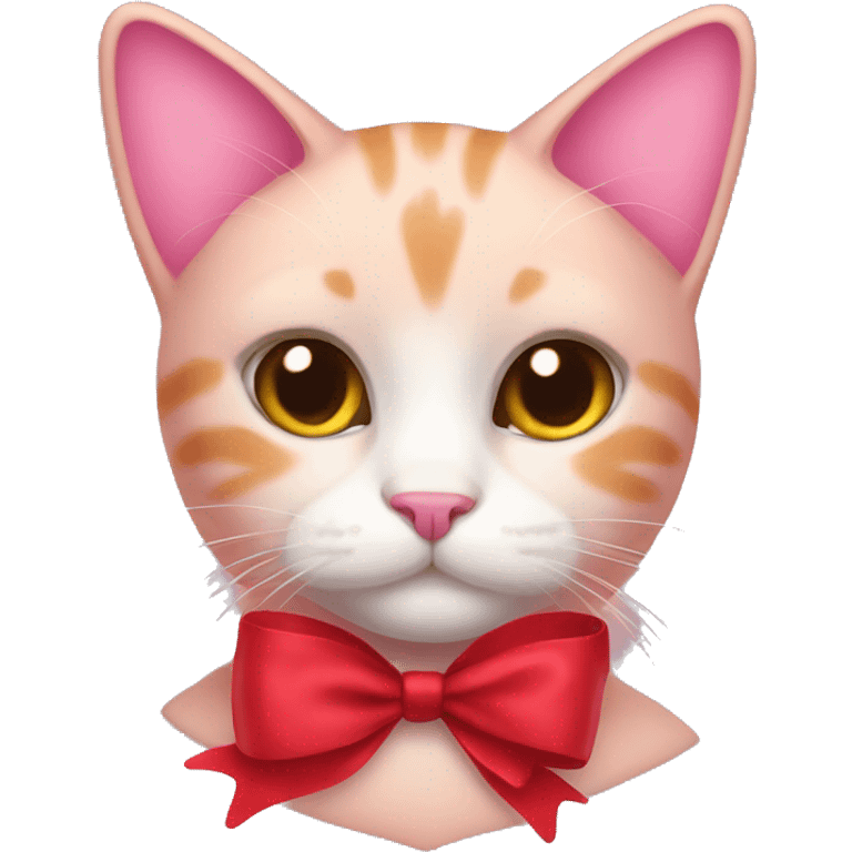 Pink cat with a red Christmas bow emoji