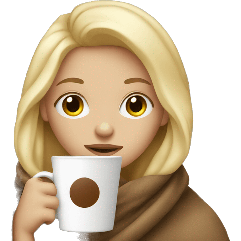 Blonde girl wrapped in blanket drinking coffee emoji