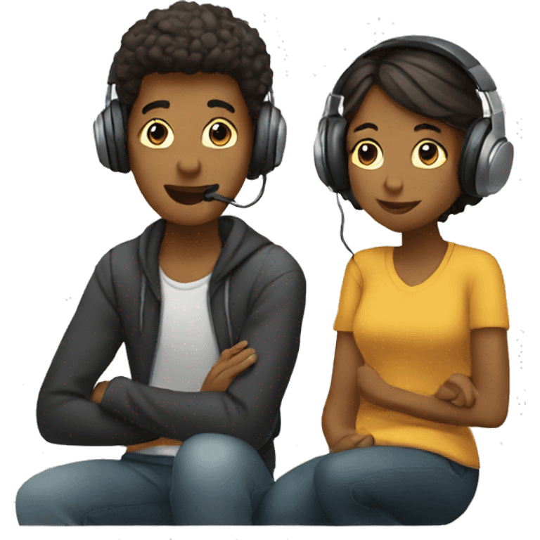 two people listening to music emoji