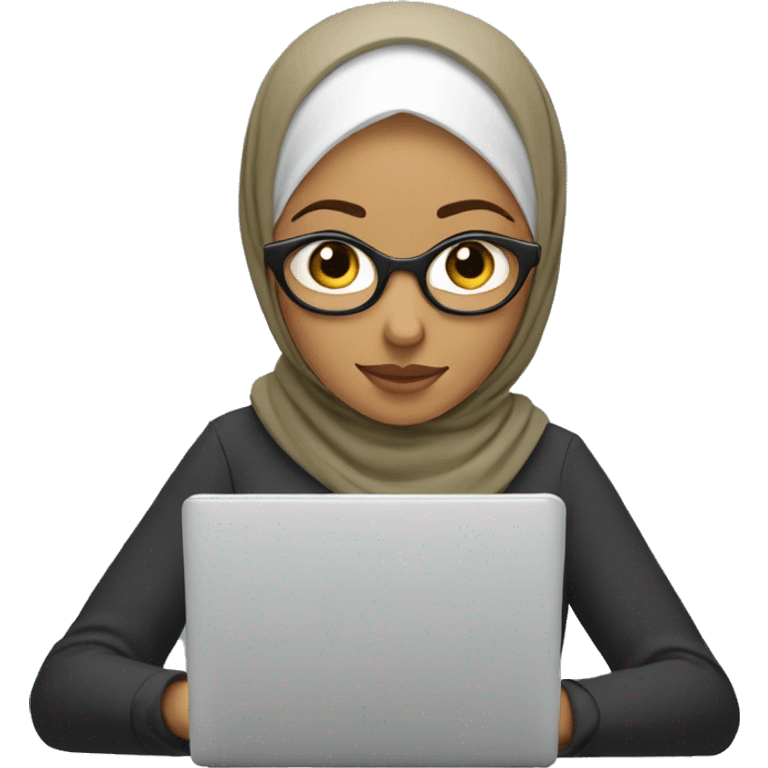 A hijab woman writing on her laptop emoji