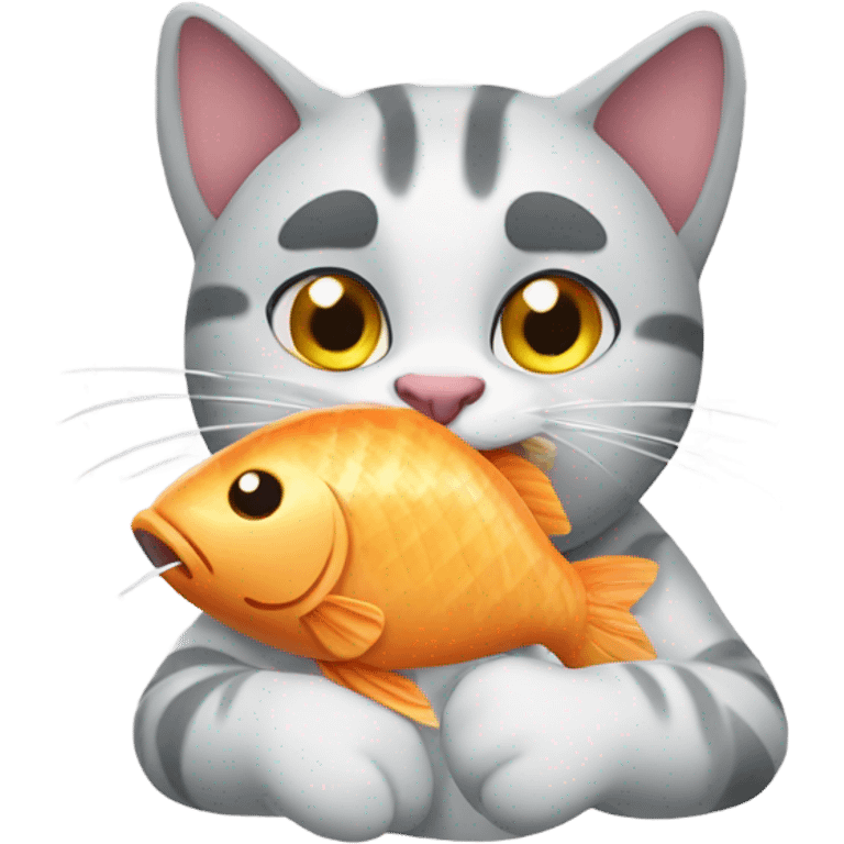 Cat eating fish emoji