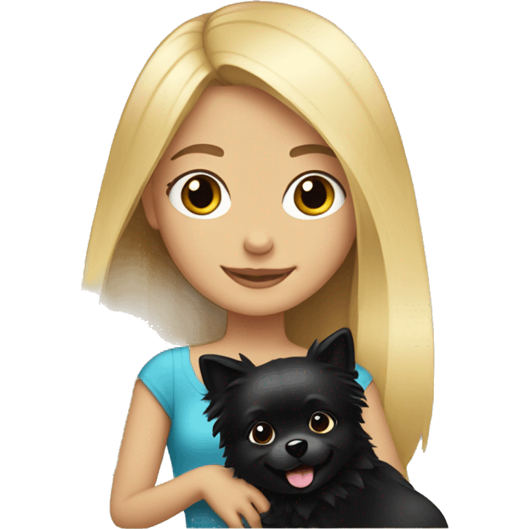 blond girl with black pomeranian in her arms  emoji