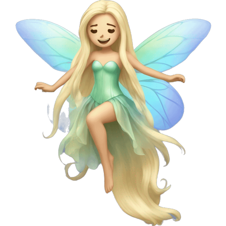 Iridescent fairy flying long hair blonde full body emoji