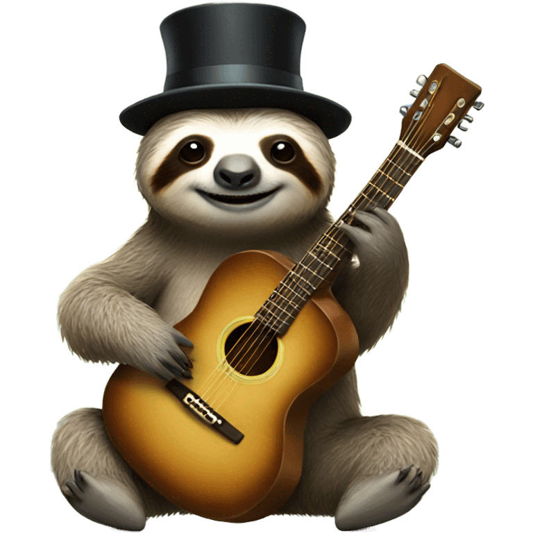 Sloth with guitar and top hat emoji