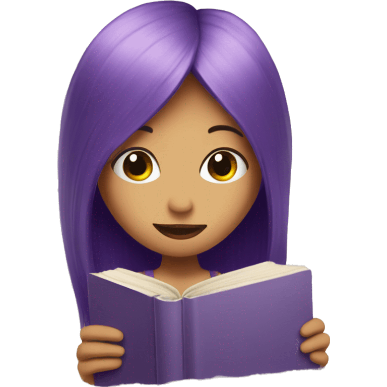 purple hair girl hiding behind a book emoji