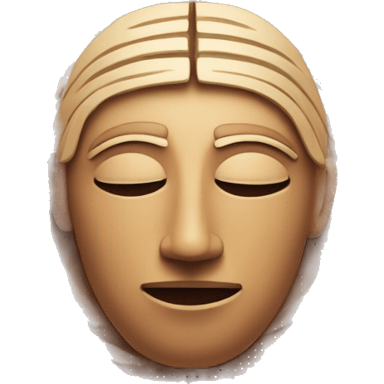 A human face based on Moche heads, with closed eyes, a soft smile, and simple geometric lines. Surrounded by spirals that symbolize knowledge. Colors in earthy tones. emoji