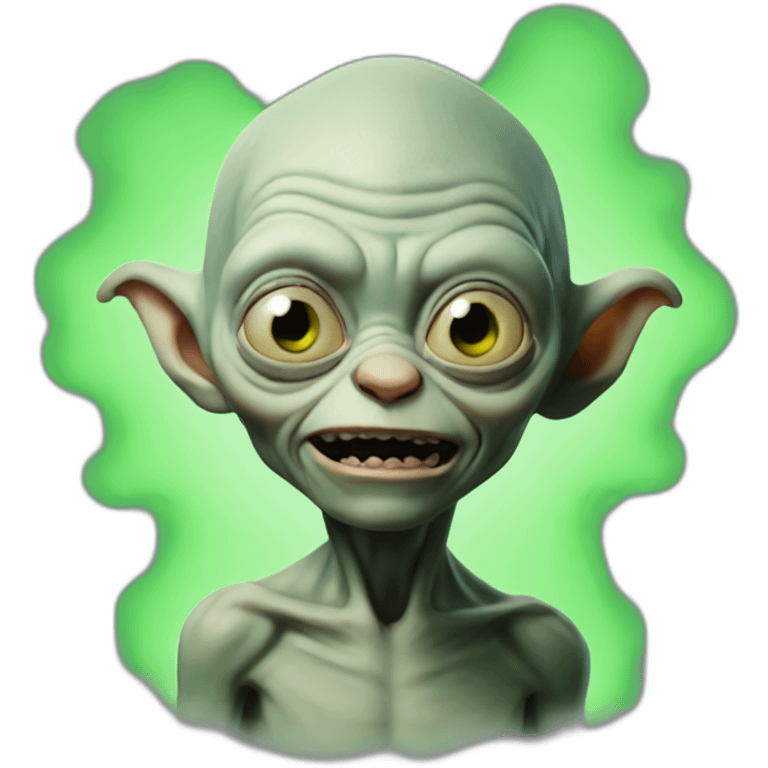 Gollum with green smoke behind emoji