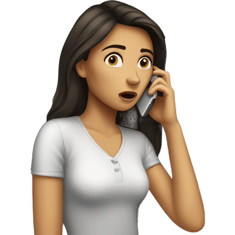 Beautiful Brunette Woman talking on her cellphone crying emoji