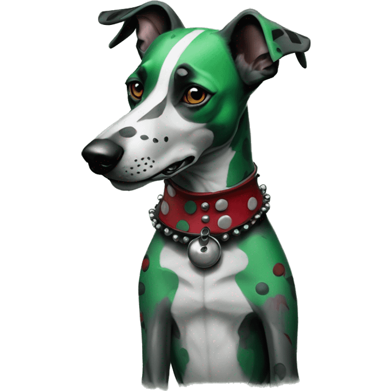 Punk dog spiked collar tattoos Green gray black red punk dog Harley Quinn as a dog mime clown harlequin facepaint tattoos punk lurcher surrealism  emoji