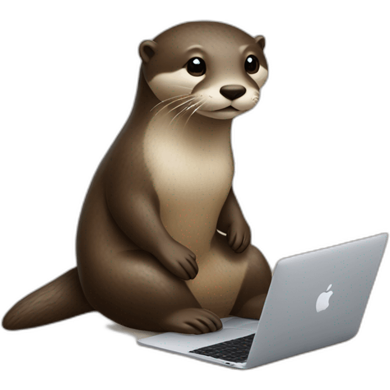 female otter use a macbook while seated against a pillow emoji