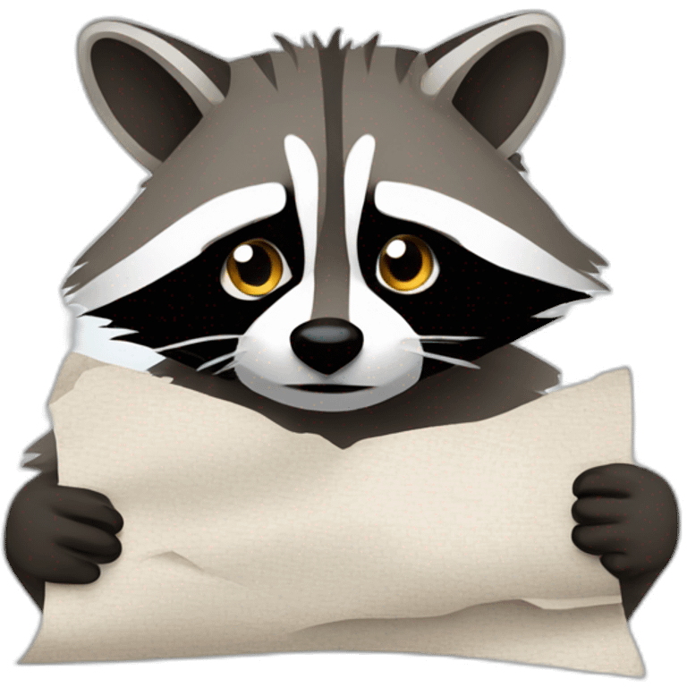 Funny raccoon searching through crumpled paper emoji